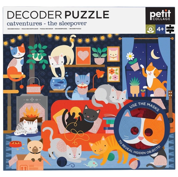 Petit Collage Puzzle kočky 100 ks s 3D brýlemi