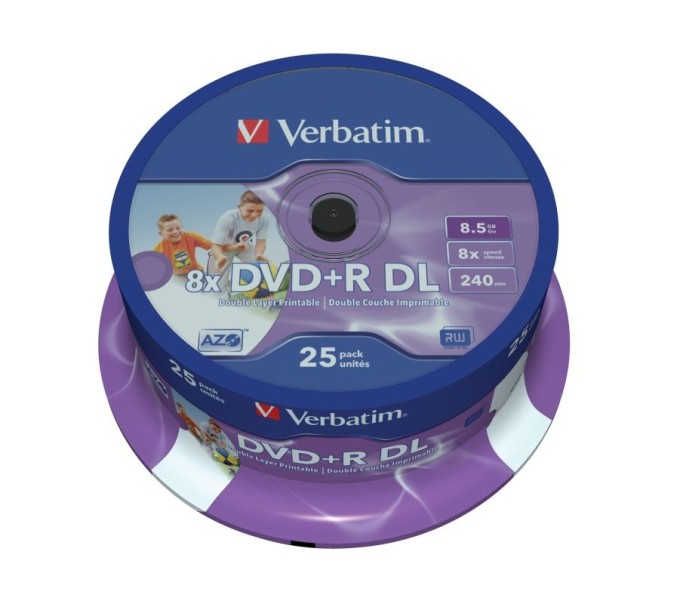 DVD+R Verbatim 8,5 GB (240min) DL 8x Printable 25-cake NON-ID