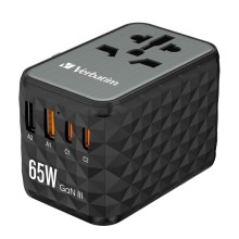 Univerzální cestovní adaptér UTA-05, 2xUSB-C, PD 65W a QC4+/2xUSB-A černá Verbatim