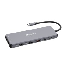 Verbatim USB-C Pro Multiport Hub CMH-13, 13 portů /HDMI, USB-A, USB-C, DP, RJ45, Audio/, stříbrná